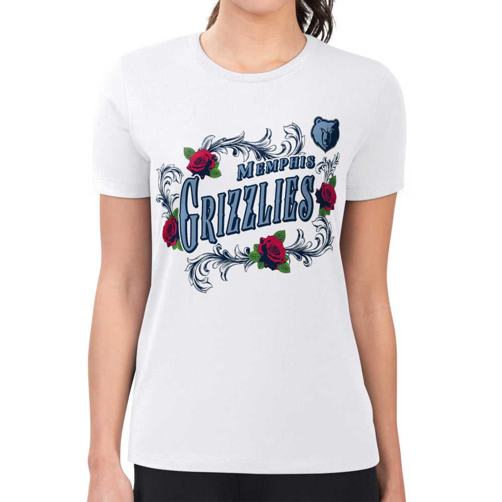 Memphis Grizzlies G-III 4Her by Carl Banks Women's Super-Slim Fit Lightweight Roses Crew Neck T-Shirt White - NBA