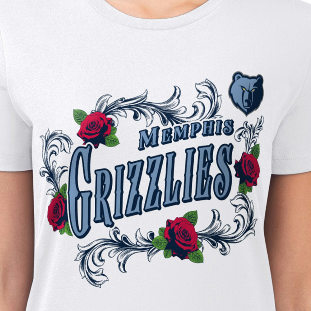 Memphis Grizzlies G-III 4Her by Carl Banks Women's Super-Slim Fit Lightweight Roses Crew Neck T-Shirt White - NBA