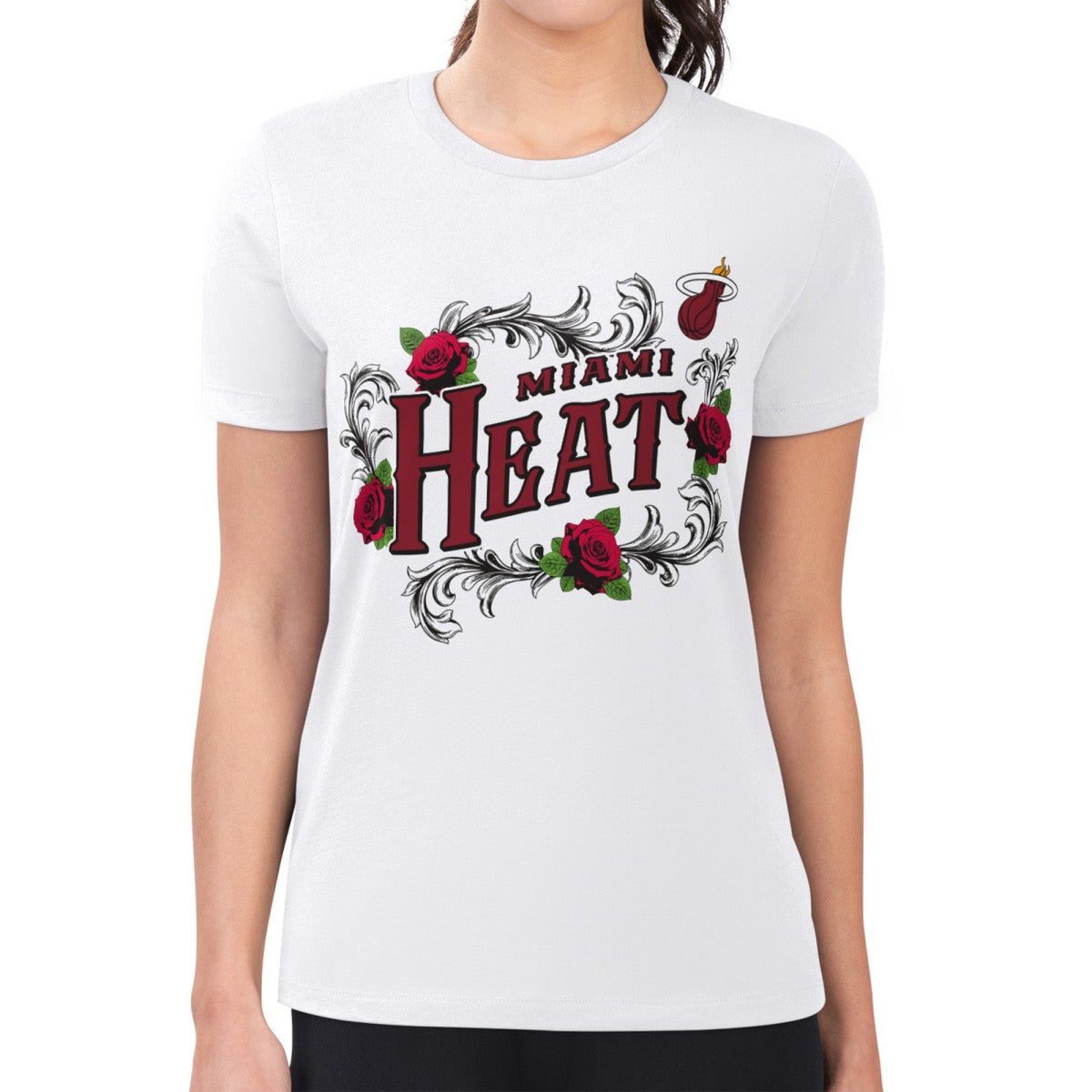Miami Heat G-III 4Her by Carl Banks Women's Super-Slim Fit Lightweight Roses Crew Neck T-Shirt White - NBA