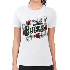 Milwaukee Bucks G-III 4Her by Carl Banks Women's Super-Slim Fit Lightweight Roses Crew Neck T-Shirt White - NBA