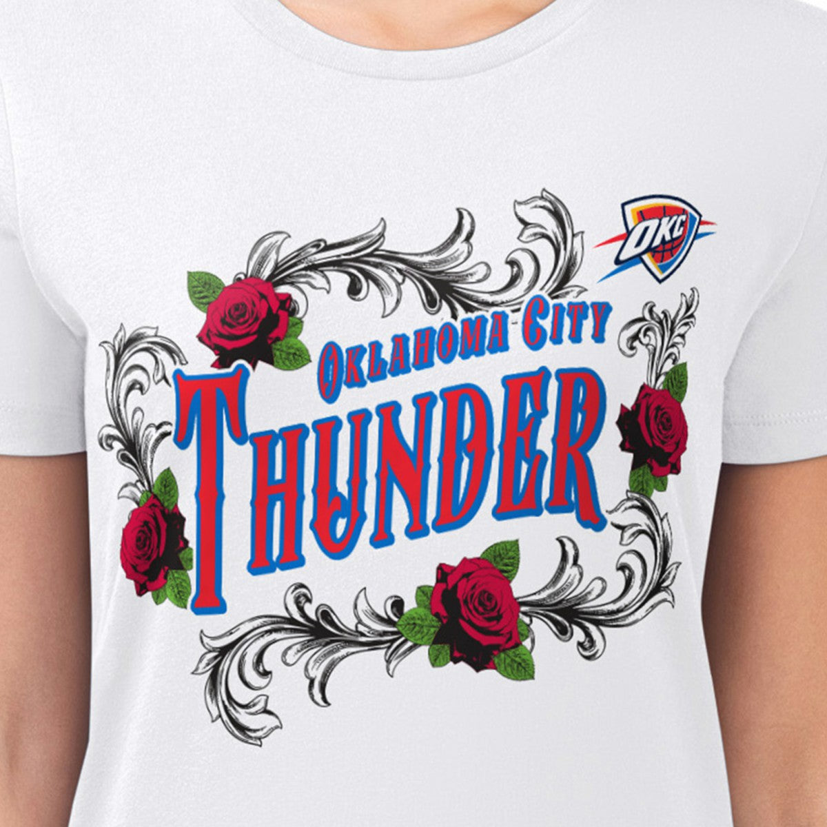 Oklahoma City Thunder G-III 4Her by Carl Banks Women's Super-Slim Fit Lightweight Roses Crew Neck T-Shirt White - NBA