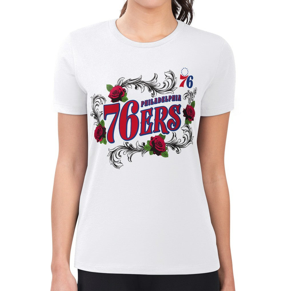 Philadelphia 76ers G-III 4Her by Carl Banks Women's Super-Slim Fit Lightweight Roses Crew Neck T-Shirt White - NBA