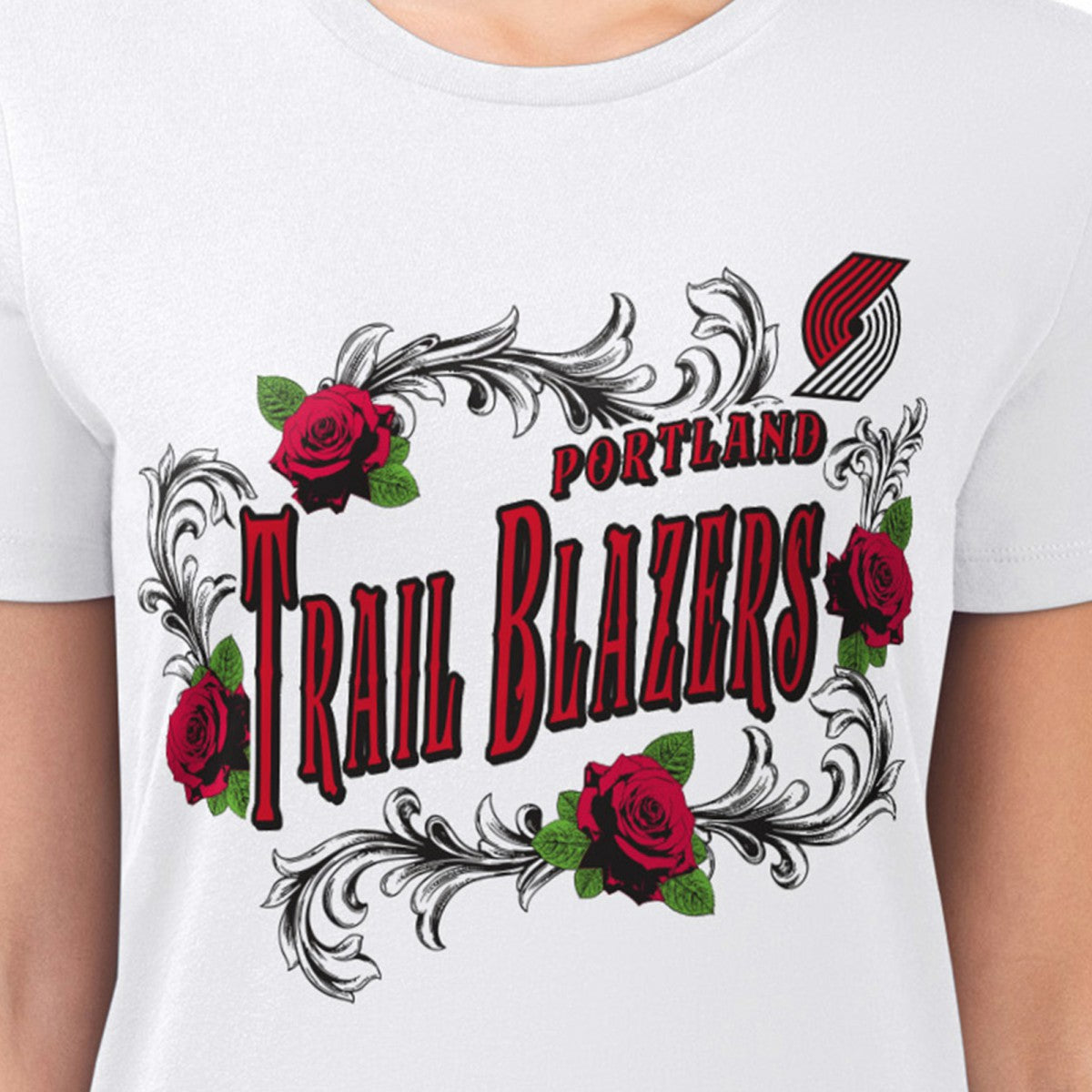 Portland Trail Blazers G-III 4Her by Carl Banks Women's Super-Slim Fit Lightweight Roses Crew Neck T-Shirt White - NBA