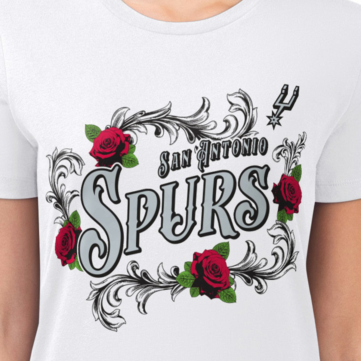 San Antonio Spurs G-III 4Her by Carl Banks Women's Super-Slim Fit Lightweight Roses Crew Neck T-Shirt White - NBA