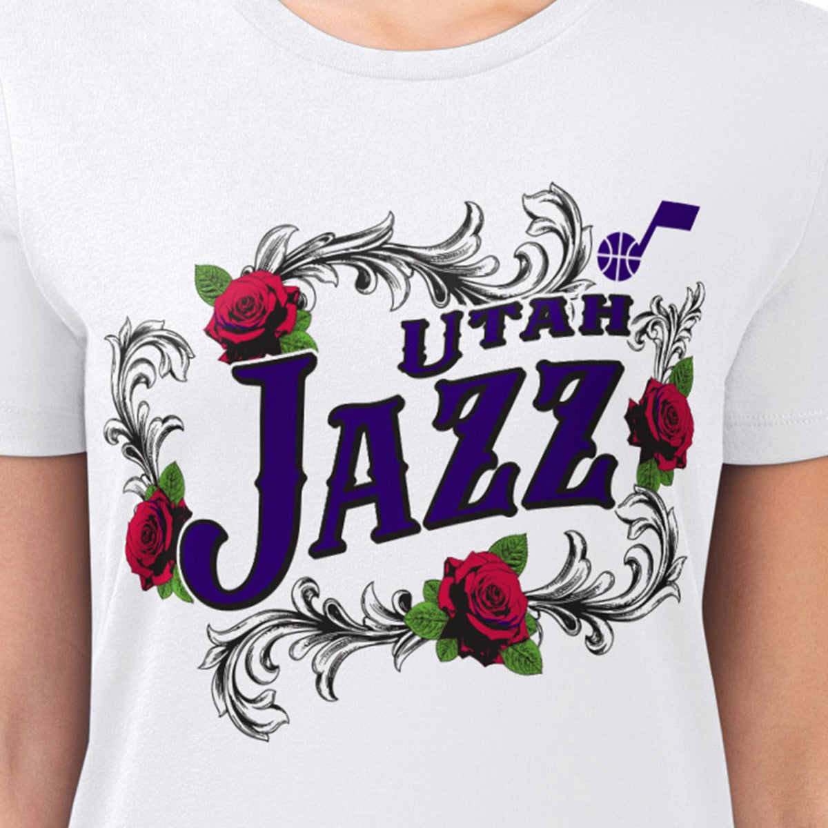 Utah Jazz G-III 4Her by Carl Banks Women's Super-Slim Fit Lightweight Roses Crew Neck T-Shirt White - NBA