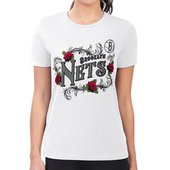 Brooklyn Nets G-III 4Her by Carl Banks Women's Super-Slim Fit Lightweight Roses Crew Neck T-Shirt White - NBA