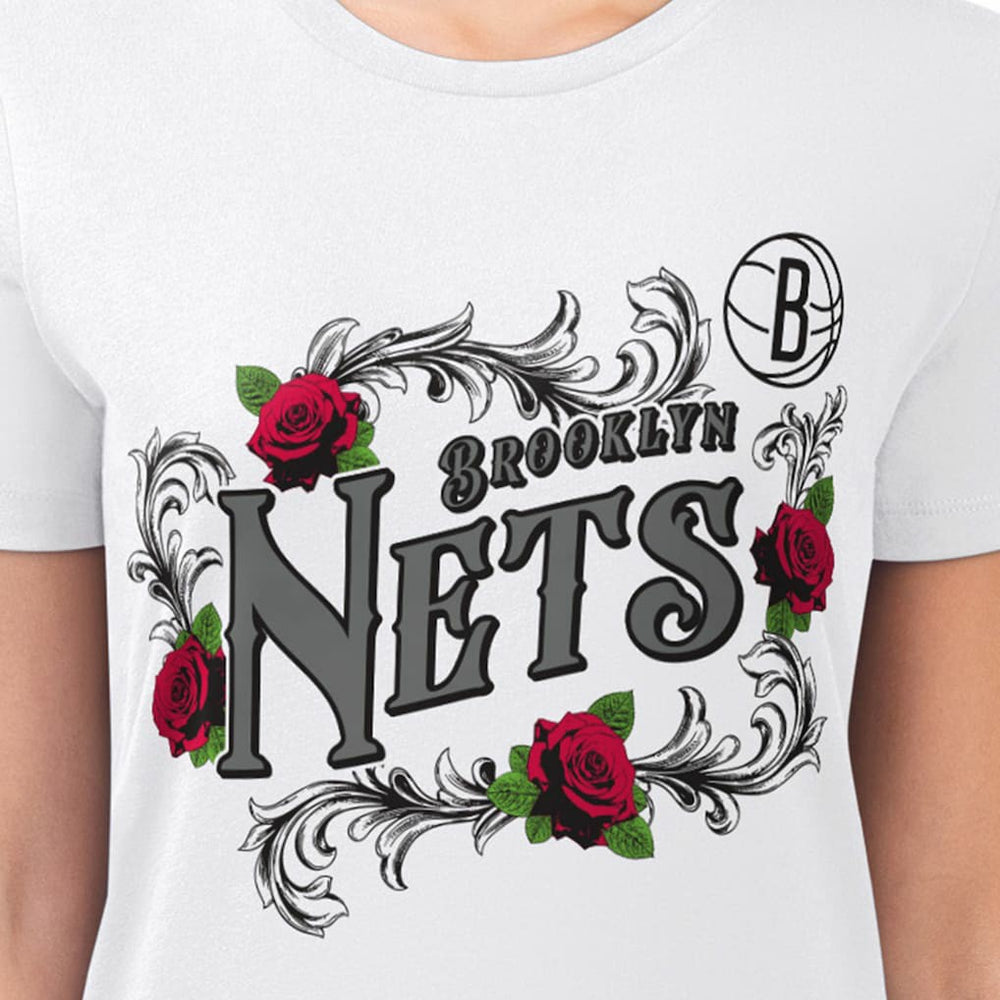 Brooklyn Nets G-III 4Her by Carl Banks Women's Super-Slim Fit Lightweight Roses Crew Neck T-Shirt White - NBA