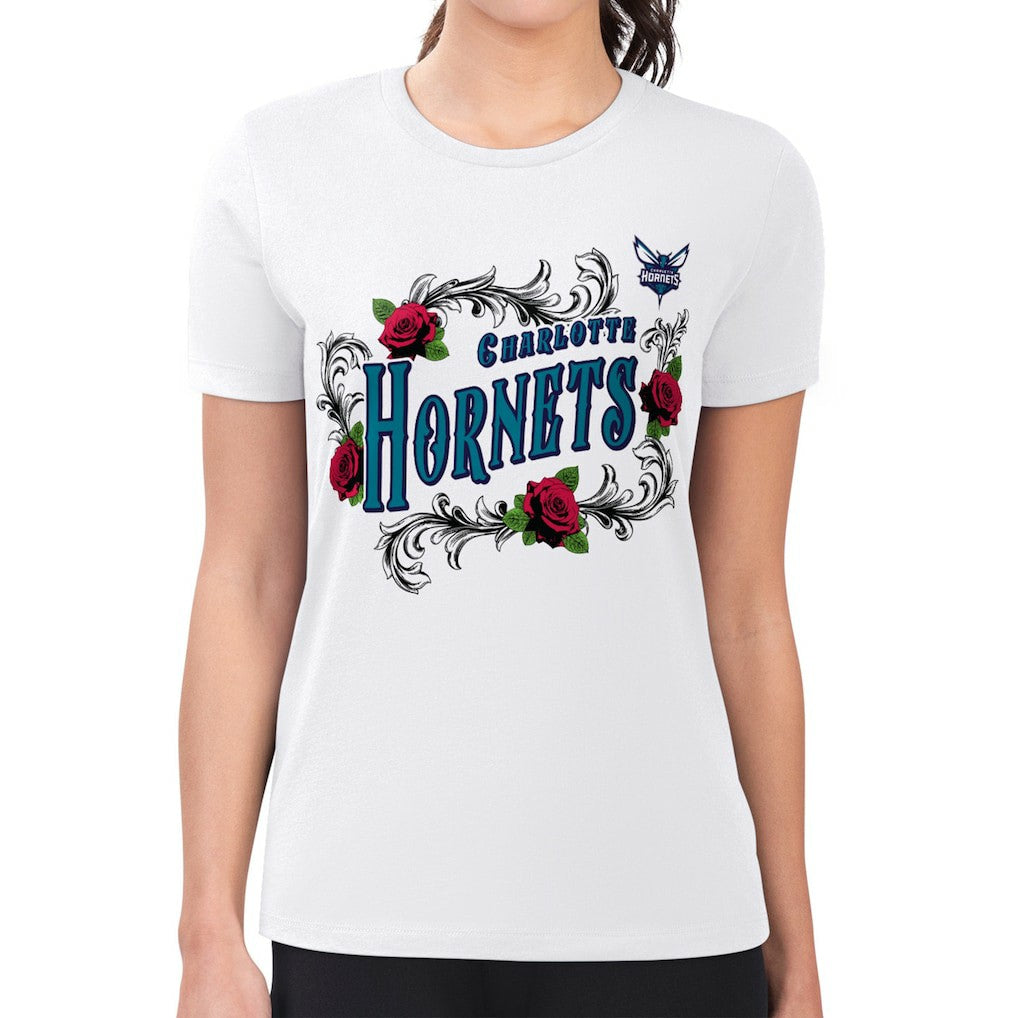 Charlotte Hornets G-III 4Her by Carl Banks Women's Super-Slim Fit Lightweight Roses Crew Neck T-Shirt White - NBA