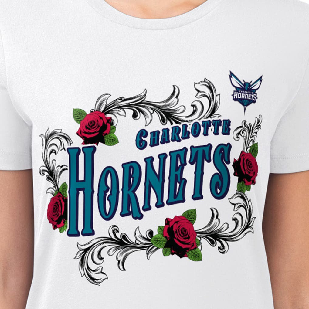 Charlotte Hornets G-III 4Her by Carl Banks Women's Super-Slim Fit Lightweight Roses Crew Neck T-Shirt White - NBA