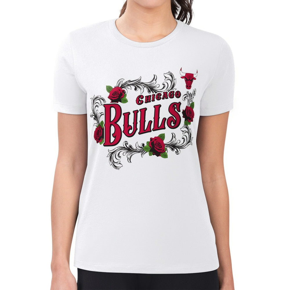 Chicago Bulls G-III 4Her by Carl Banks Women's Super-Slim Fit Lightweight Roses Crew Neck T-Shirt White - NBA
