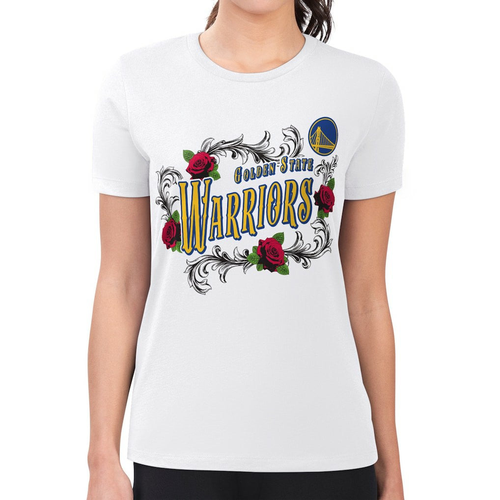 Golden State Warriors G-III 4Her by Carl Banks Women's Super-Slim Fit Lightweight Roses Crew Neck T-Shirt White - NBA