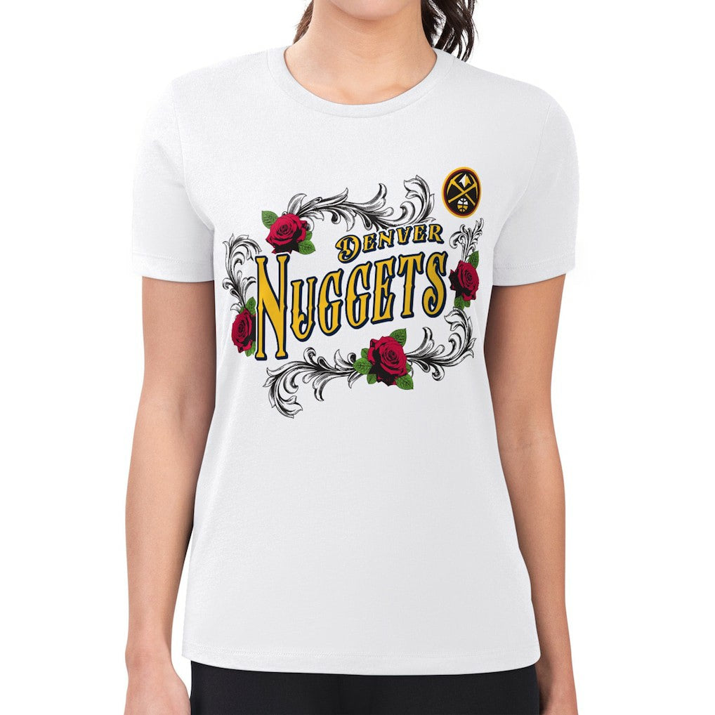 Denver Nuggets G-III 4Her by Carl Banks Women's Super-Slim Fit Lightweight Roses Crew Neck T-Shirt White - NBA