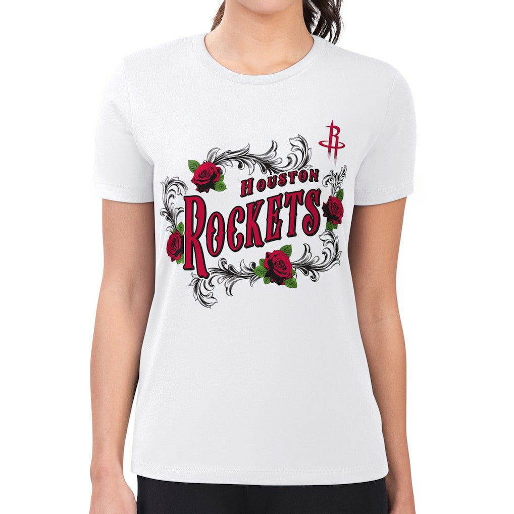 Houston Rockets G-III 4Her by Carl Banks Women's Super-Slim Fit Lightweight Roses Crew Neck T-Shirt White - NBA