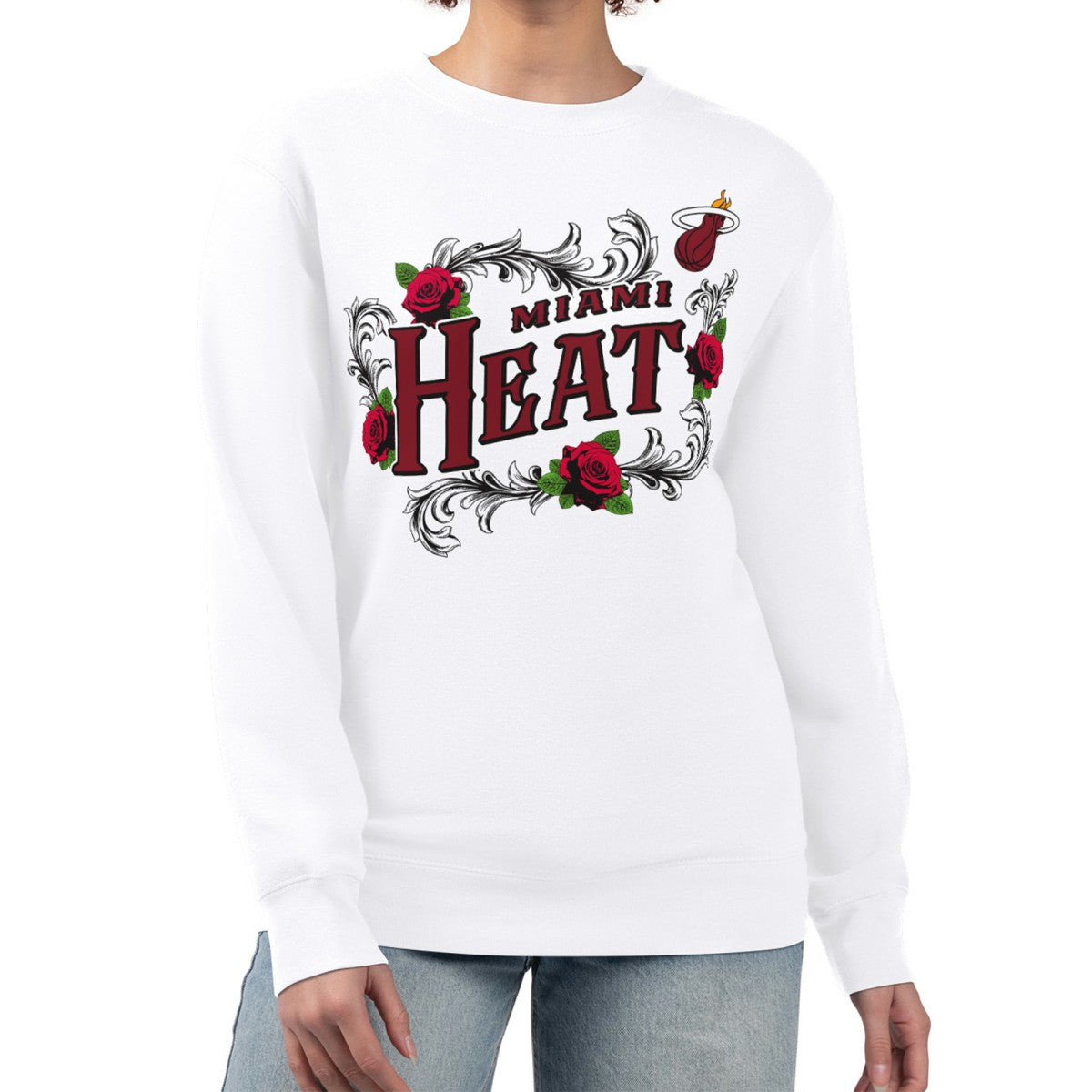 Miami Heat G-III 4Her by Carl Banks Women's Roses Fleece Tri-Blend Sweatshirt White - NBA