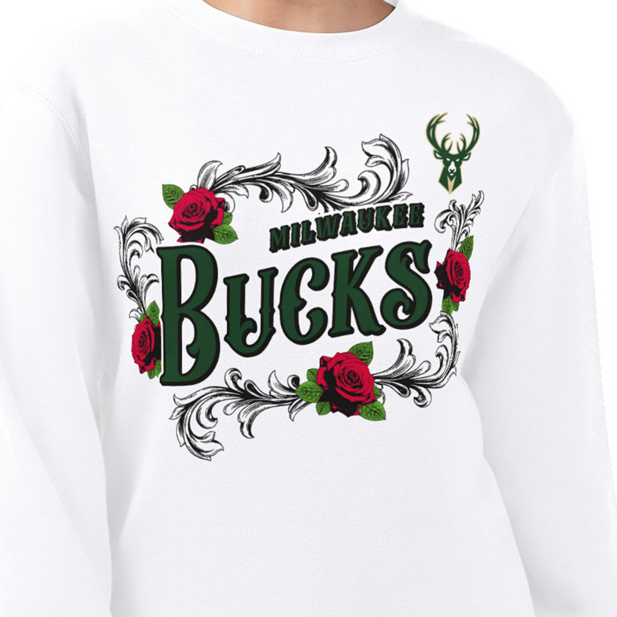 Milwaukee Bucks G-III 4Her by Carl Banks Women's Roses Fleece Tri-Blend Sweatshirt White - NBA