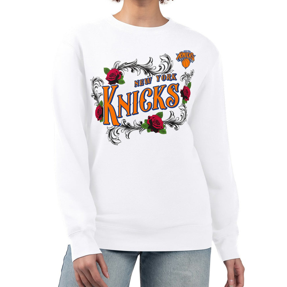 New York Knicks G-III 4Her by Carl Banks Women's Roses Fleece Tri-Blend Sweatshirt White - NBA