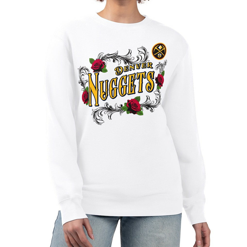 Denver Nuggets G-III 4Her by Carl Banks Women's Roses Fleece Tri-Blend Sweatshirt White - NBA