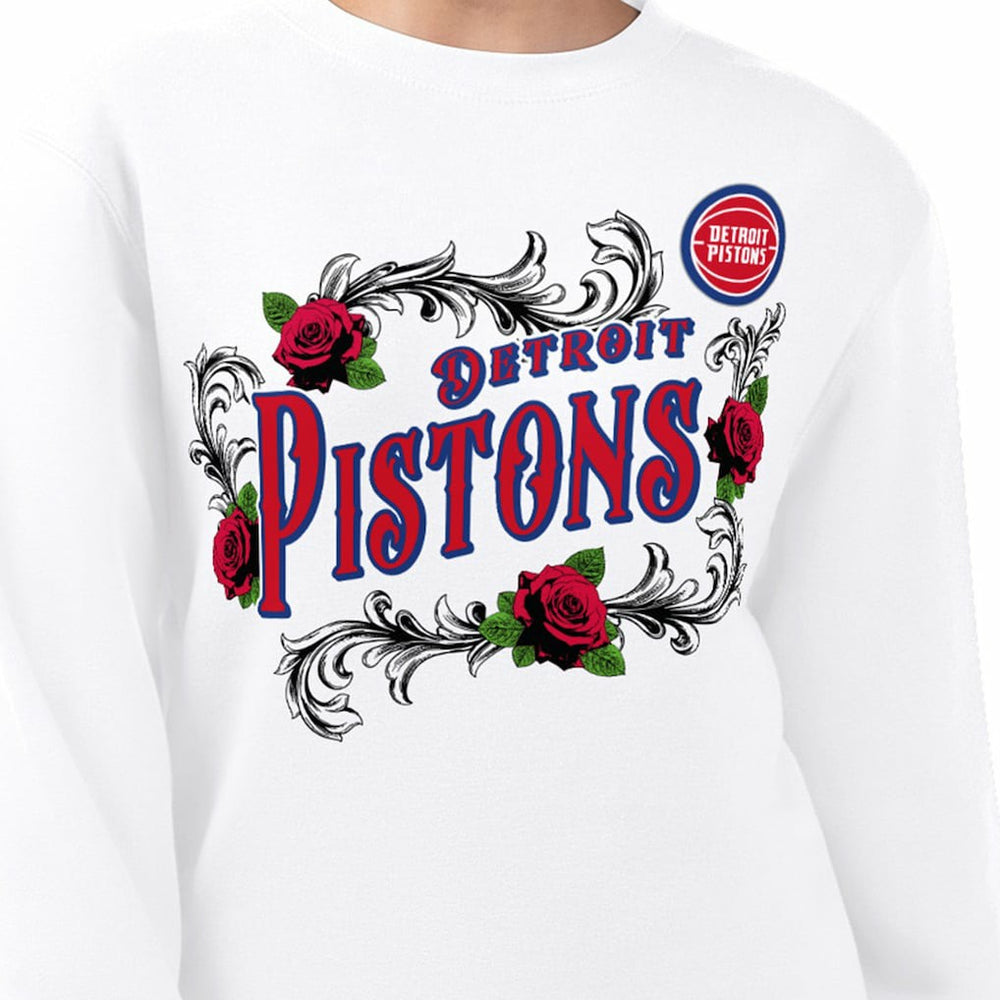 Detroit Pistons G-III 4Her by Carl Banks Women's Roses Fleece Tri-Blend Sweatshirt White - NBA