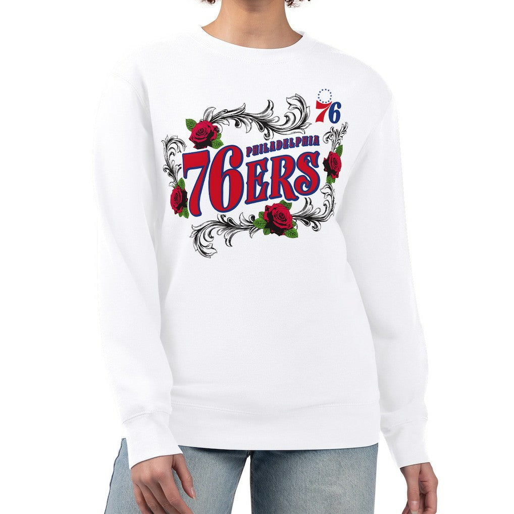 Philadelphia 76ers G-III 4Her by Carl Banks Women's Roses Fleece Tri-Blend Sweatshirt White - NBA