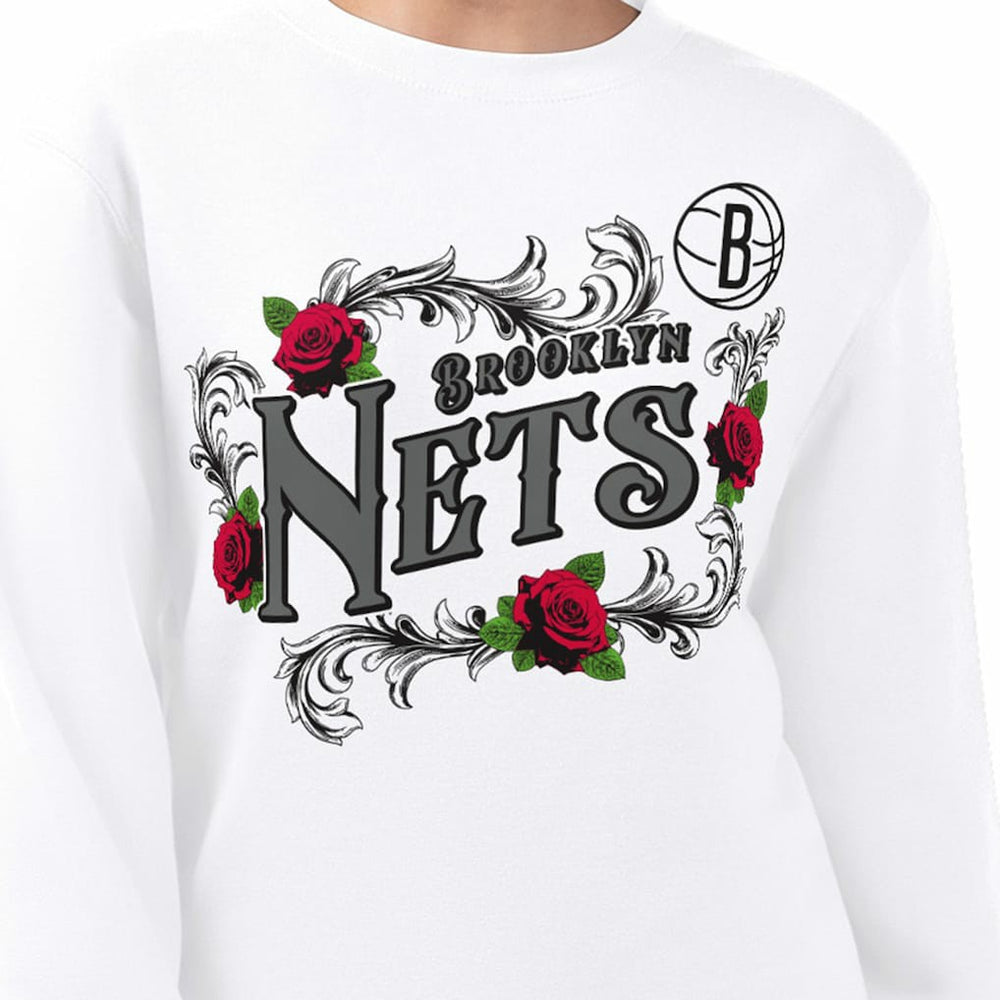 Brooklyn Nets G-III 4Her by Carl Banks Women's Roses Fleece Tri-Blend Sweatshirt White - NBA