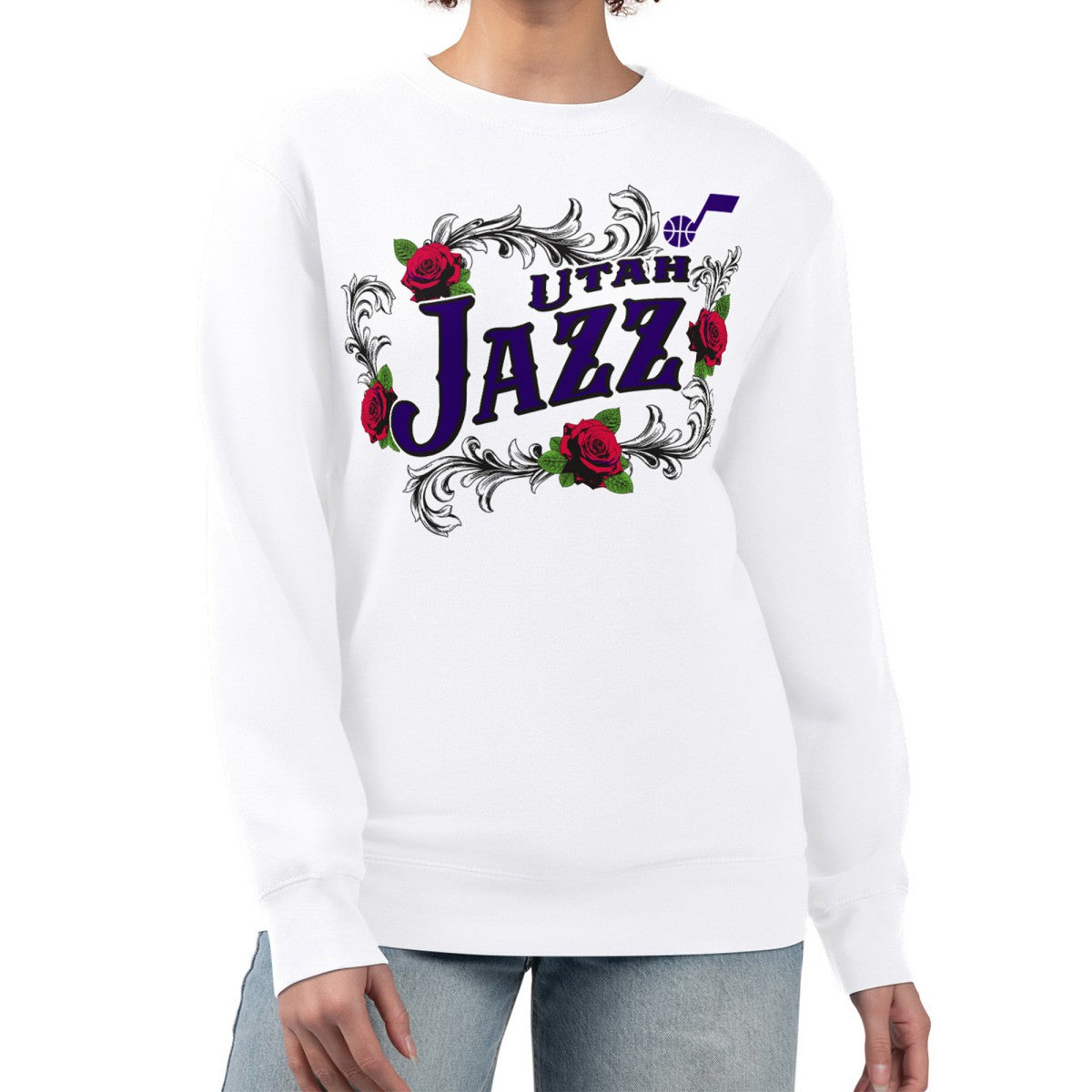 Utah Jazz G-III 4Her by Carl Banks Women's Roses Fleece Tri-Blend Sweatshirt White - NBA
