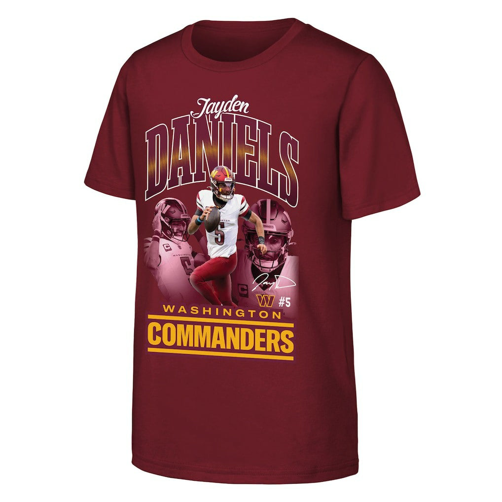 Jayden Daniels Washington Commanders Outerstuff Youth Triple Pic T-Shirt Burgundy | NFL
