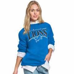 Detroit Lions Starter Women's Arch Stripe Fleece Crewneck Sweatshirt Blue | NFL