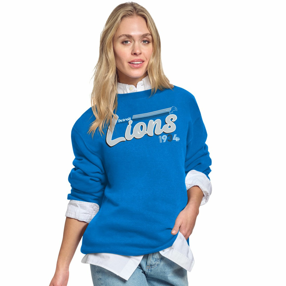 Detroit Lions Starter Women's Groovy Script Fleece Crewneck Sweatshirt Blue | NFL