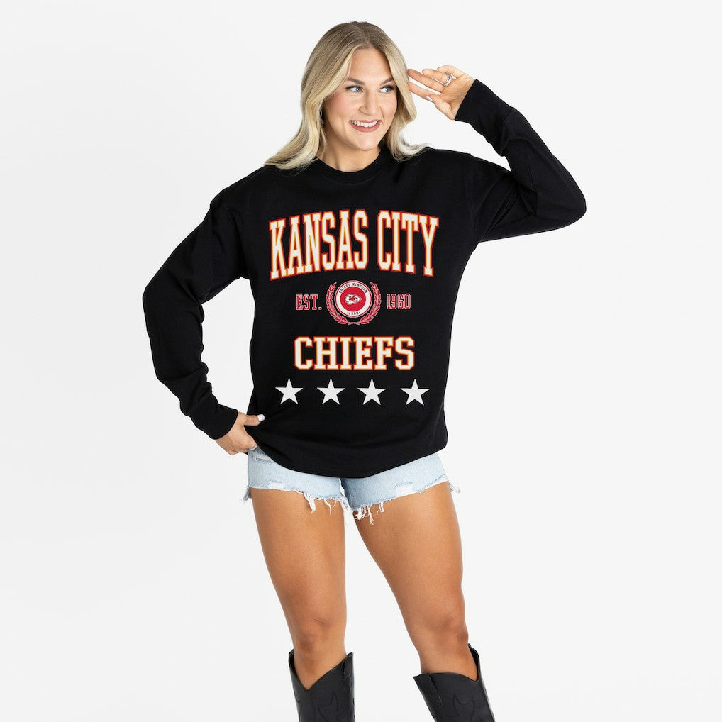 Kansas City Chiefs Gameday Couture Women's Oversized Everyday Star Long Sleeve T-Shirt Black | NFL