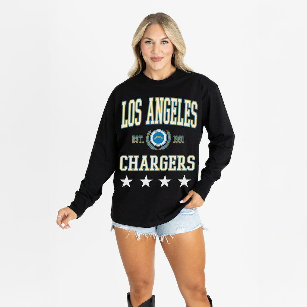 Los Angeles Chargers Gameday Couture Women's Oversized Everyday Star Long Sleeve T-Shirt Black | NFL