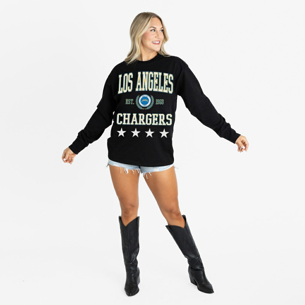 Los Angeles Chargers Gameday Couture Women's Oversized Everyday Star Long Sleeve T-Shirt Black | NFL