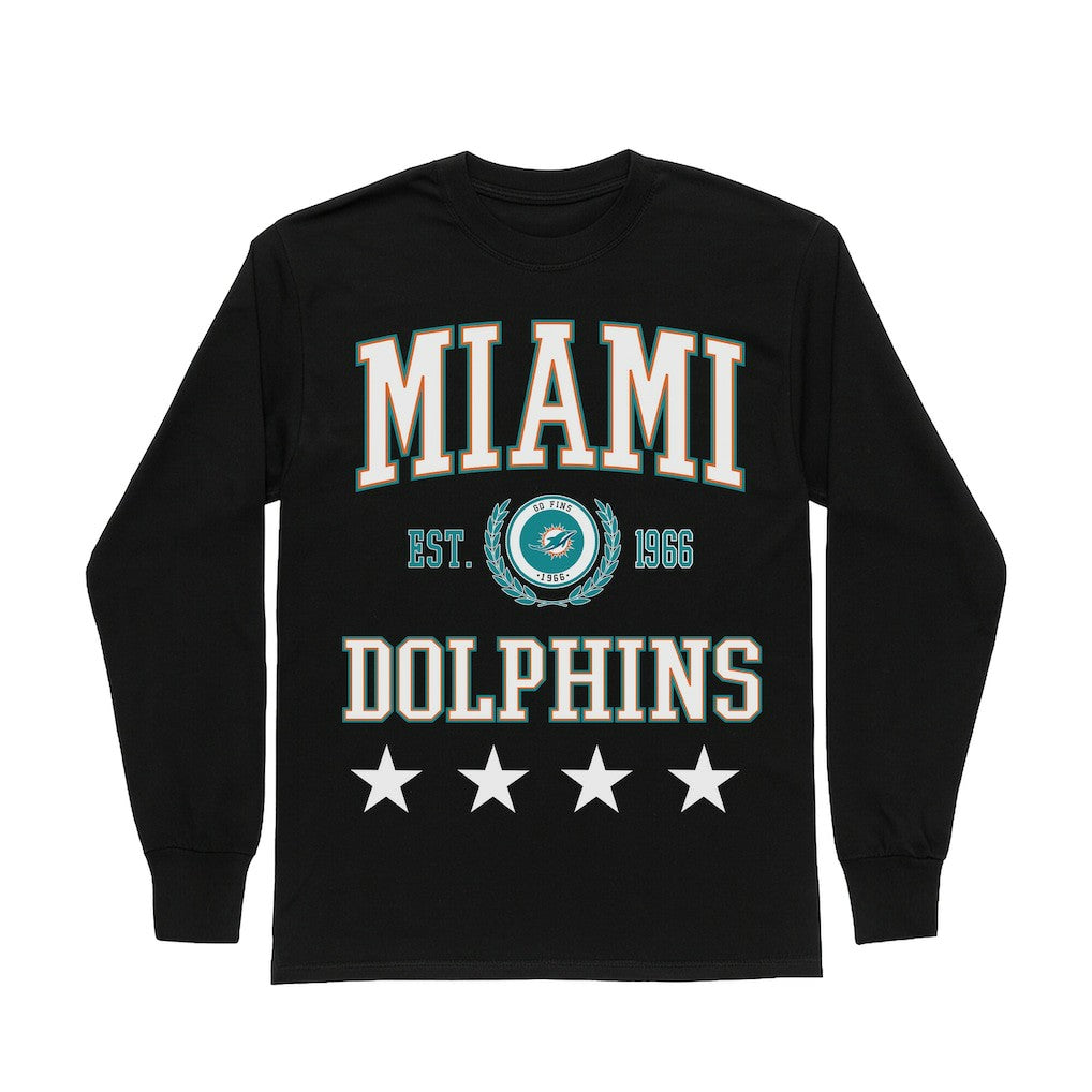 Miami Dolphins Gameday Couture Women's Oversized Everyday Star Long Sleeve T-Shirt Black | NFL