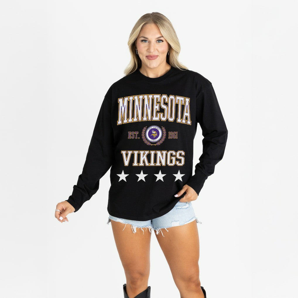 Minnesota Vikings Gameday Couture Women's Oversized Everyday Star Long Sleeve T-Shirt Black | NFL