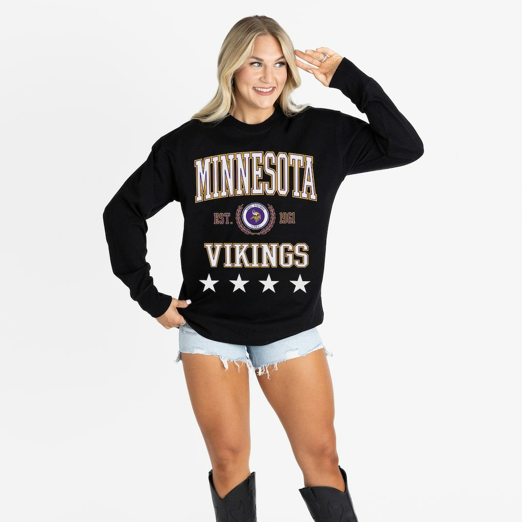 Minnesota Vikings Gameday Couture Women's Oversized Everyday Star Long Sleeve T-Shirt Black | NFL
