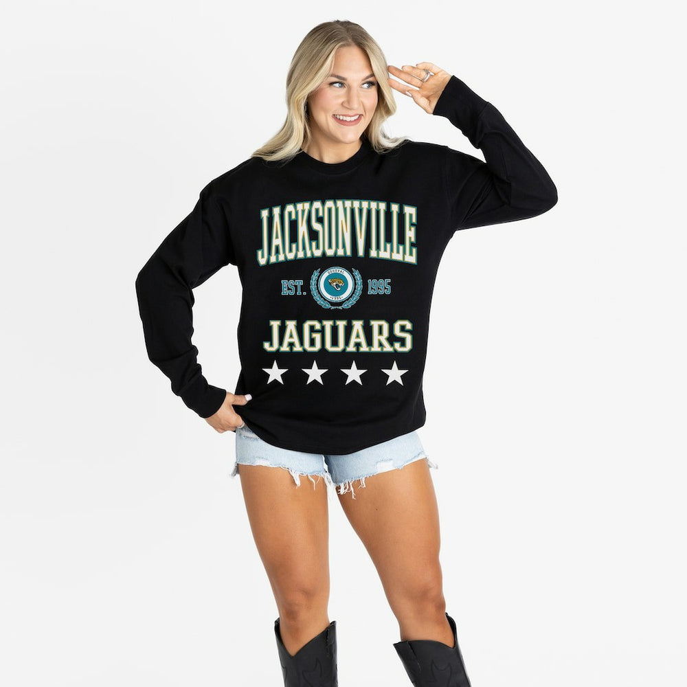 Jacksonville Jaguars Gameday Couture Women's Oversized Everyday Star Long Sleeve T-Shirt Black | NFL