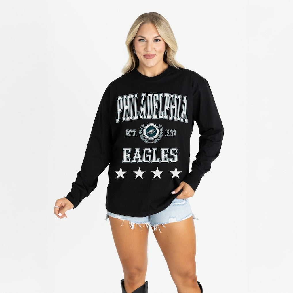 Philadelphia Eagles Gameday Couture Women's Oversized Everyday Star Long Sleeve T-Shirt Black | NFL