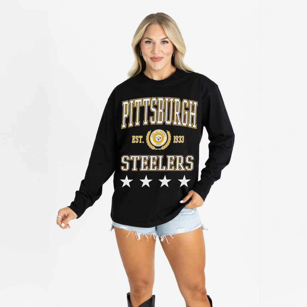 Pittsburgh Steelers Gameday Couture Women's Oversized Everyday Star Long Sleeve T-Shirt Black | NFL