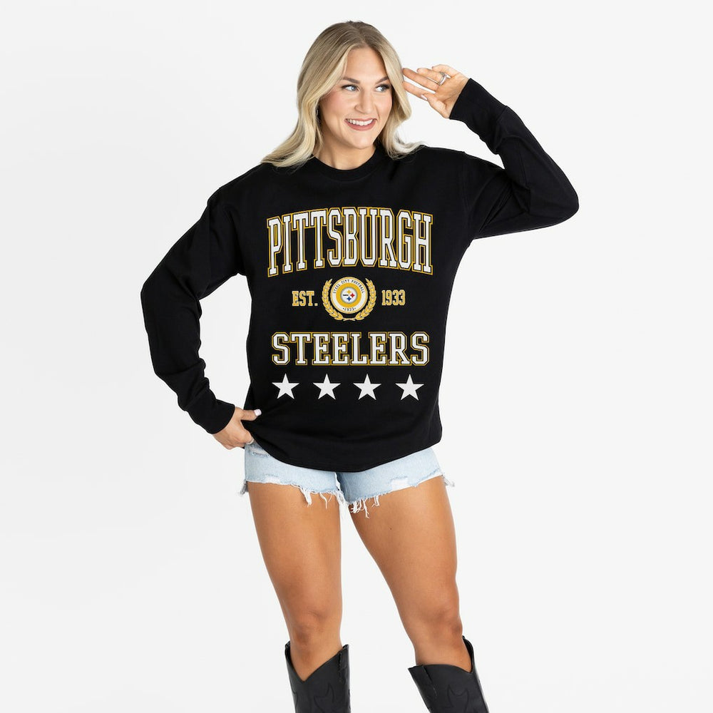 Pittsburgh Steelers Gameday Couture Women's Oversized Everyday Star Long Sleeve T-Shirt Black | NFL