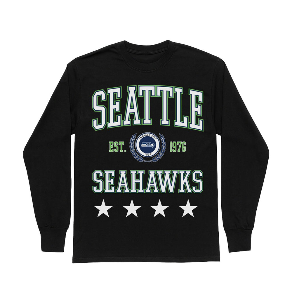 Seattle Seahawks Gameday Couture Women's Oversized Everyday Star Long Sleeve T-Shirt Black | NFL