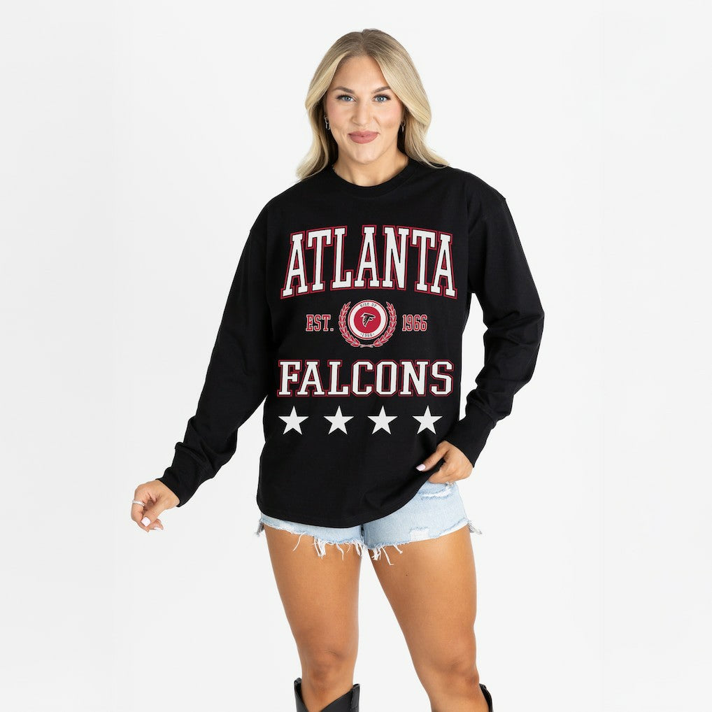 Atlanta Falcons Gameday Couture Women's Oversized Everyday Star Long Sleeve T-Shirt Black | NFL