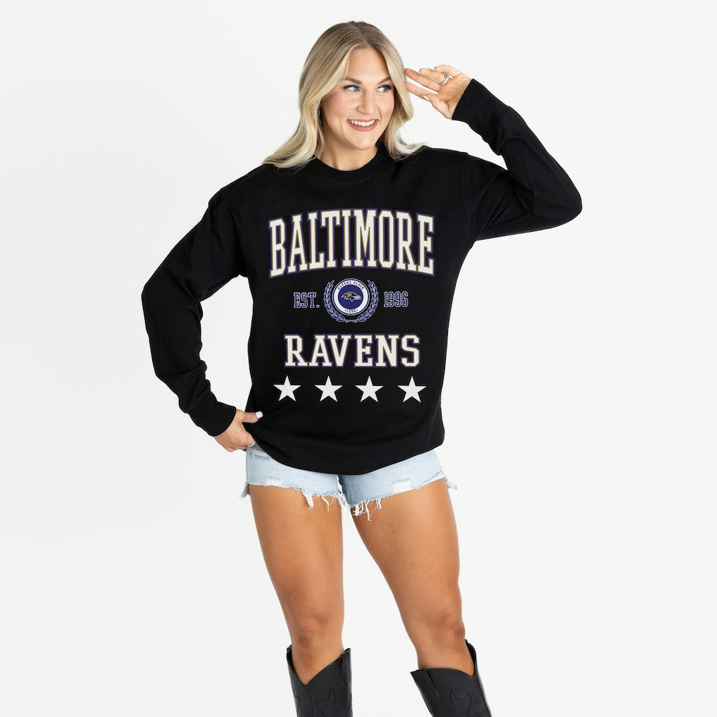 Baltimore Ravens Gameday Couture Women's Oversized Everyday Star Long Sleeve T-Shirt Black | NFL