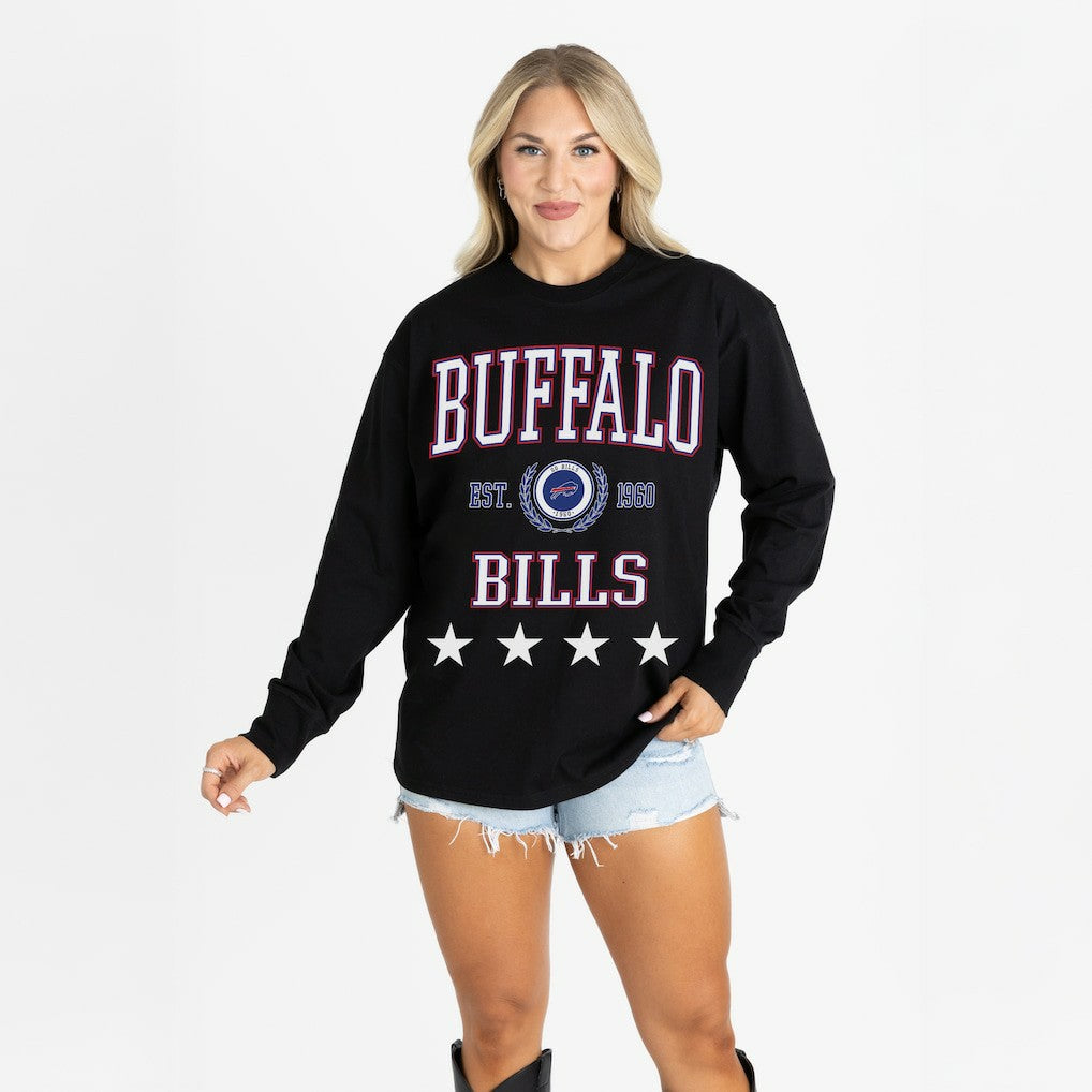 Buffalo Bills Gameday Couture Women's Oversized Everyday Star Long Sleeve T-Shirt Black | NFL