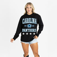 Carolina Panthers Gameday Couture Women's Oversized Everyday Star Long Sleeve T-Shirt Black | NFL