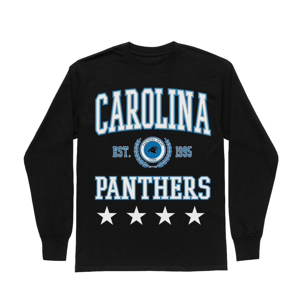 Carolina Panthers Gameday Couture Women's Oversized Everyday Star Long Sleeve T-Shirt Black | NFL
