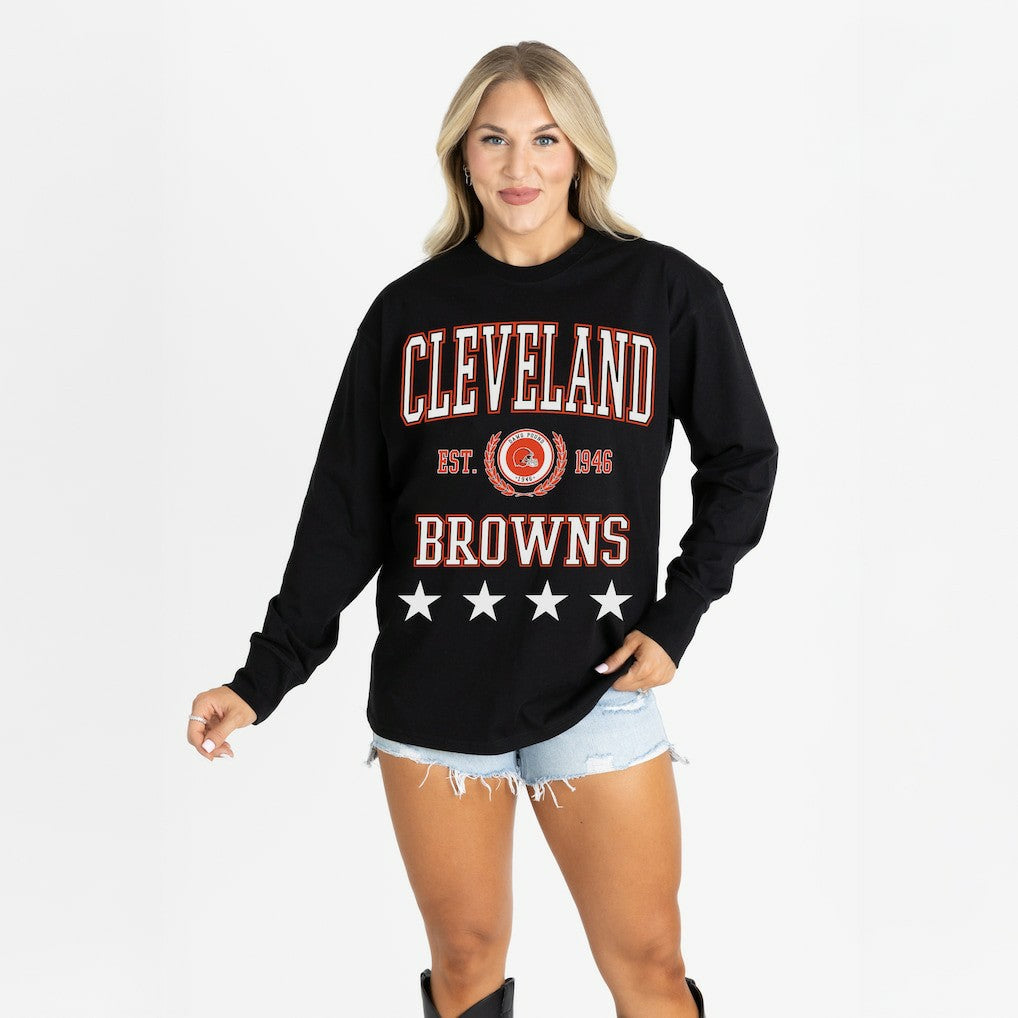 Cleveland Browns Gameday Couture Women's Oversized Everyday Star Long Sleeve T-Shirt Black | NFL