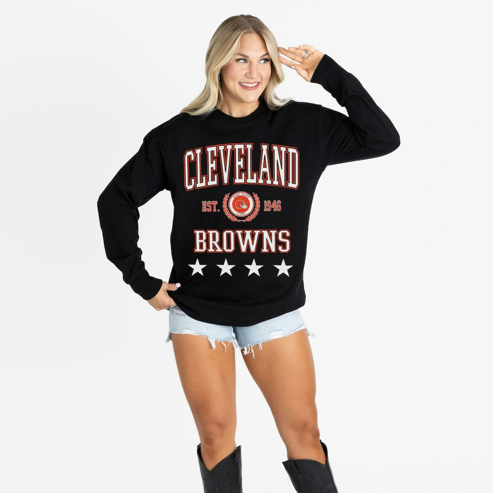 Cleveland Browns Gameday Couture Women's Oversized Everyday Star Long Sleeve T-Shirt Black | NFL