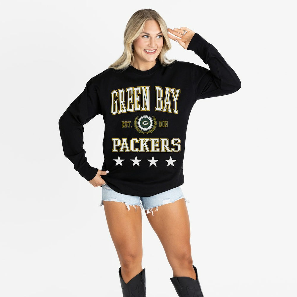 Green Bay Packers Gameday Couture Women's Oversized Everyday Star Long Sleeve T-Shirt Black | NFL