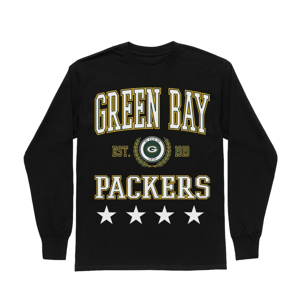 Green Bay Packers Gameday Couture Women's Oversized Everyday Star Long Sleeve T-Shirt Black | NFL