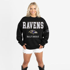 Baltimore Ravens Gameday Couture Women's Oversized Level Up Black Label Premium Fleece Sweatshirt Black | NFL