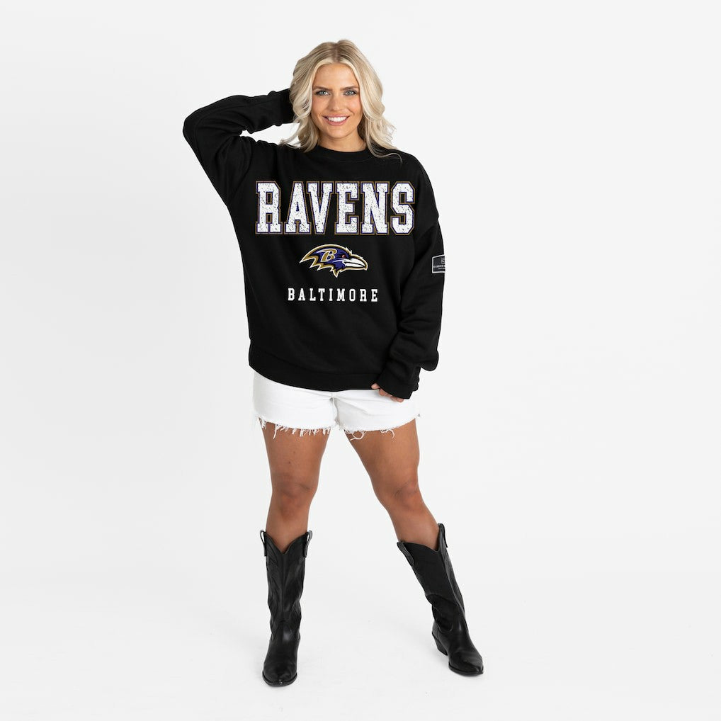 Baltimore Ravens Gameday Couture Women's Oversized Level Up Black Label Premium Fleece Sweatshirt Black | NFL
